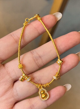 千夕 足金999满钻葫芦盘缠手链黄金手链女款情人节生日礼物送老婆
