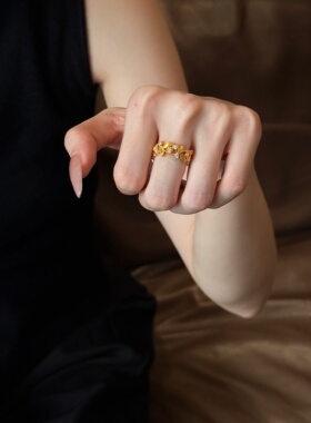 千夕足金999花枝树叶戒黄金戒指女送女友七夕情人节生日礼物