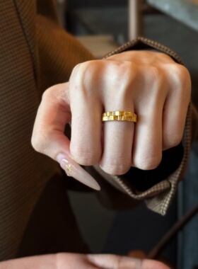 千夕足金9995D双排波浪戒黄金戒指女款送女友七夕情人节生日礼物