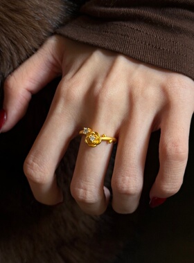 千夕足金999粉告白玫瑰黄金戒指女款七夕情人节生日礼物送女友