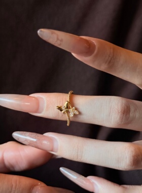 千夕足金9996D点钻双蝶戒黄金戒指女款送女友七夕情人节生日礼物