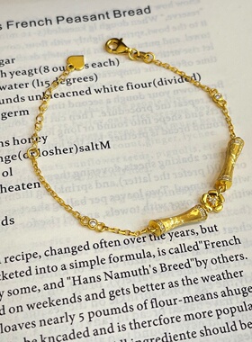 千夕 足金999古法丝绒竹节手链黄金手饰女款情人节生日礼物送女友