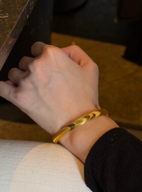 千夕 足金999猫眼手镯黄金手镯女款情侣新年情人节生日礼物送女友