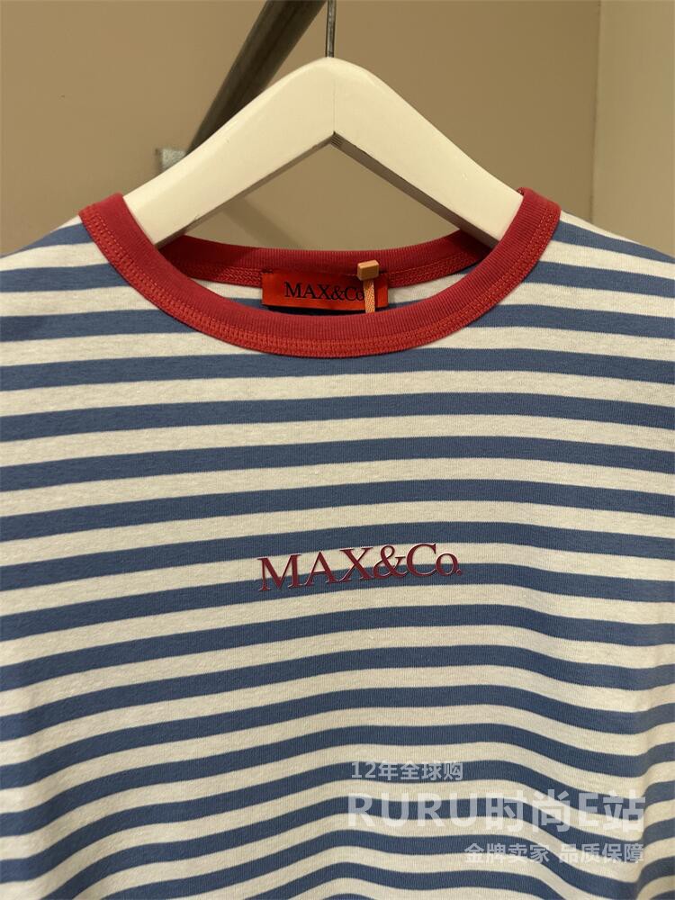 意大利正品代购MAX CO 24春夏新款女士 LOGOTEE1修身拼色条纹T恤-图1