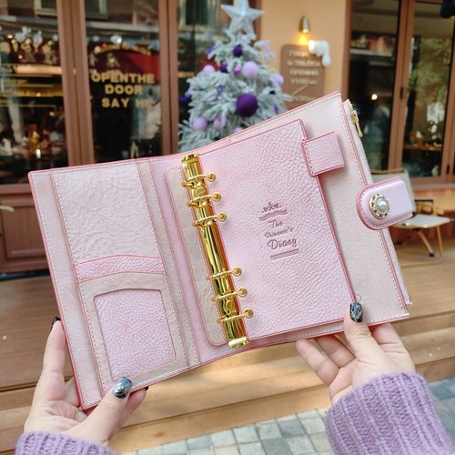 原创高定ALASKA公主日记意大利擦蜡真皮雾蜡粉色活页定页手帐A678 - 图1