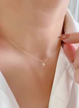 S925镀14K金迷你吊坠锁骨链女