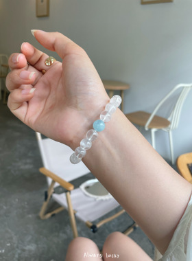 天然白幽灵925银海蓝宝水晶手链