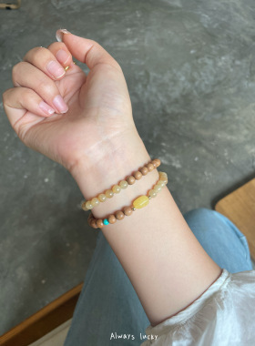 天然印度迈索尔老山檀佛珠手链女