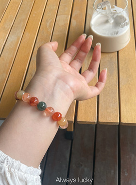 天然福禄寿彩兔毛镶钻水晶手链女