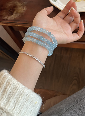 天然蓝托帕叠珠冰切面算盘珠手链