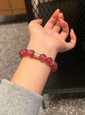 天然草莓晶鸽血红12mm水晶手链女