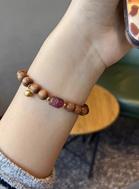 天然印度迈索尔老山檀粉碧玺手链