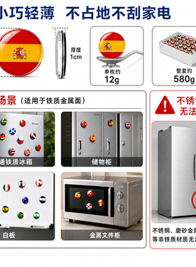 世界杯玻璃宝石冰箱贴48个球队国旗冰箱贴足球文化创意礼品