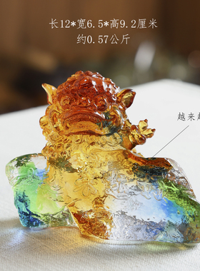 琉璃财狮红色狮子中式瑞狮迷你摆件客厅书房红金色卡通装饰工艺品