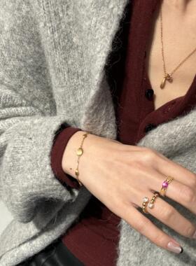 女银镀金高品质拉丝猫眼豆豆手链