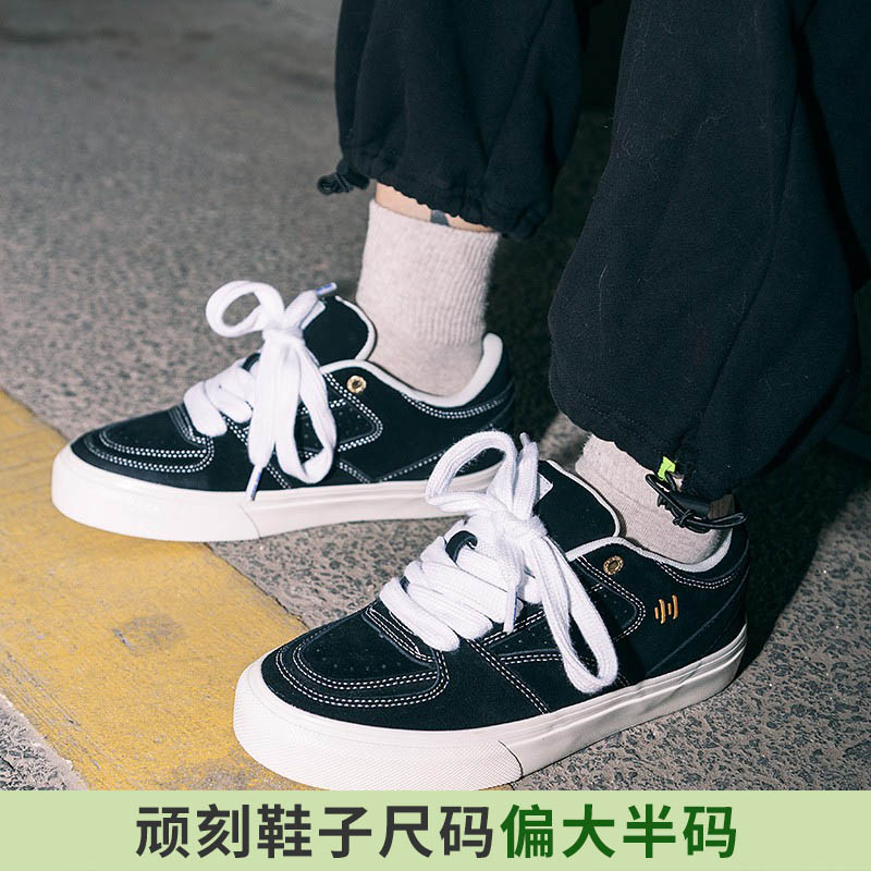 顽刻ollieskate bright面包鞋黑色明暗线翻毛皮男女国潮滑板鞋