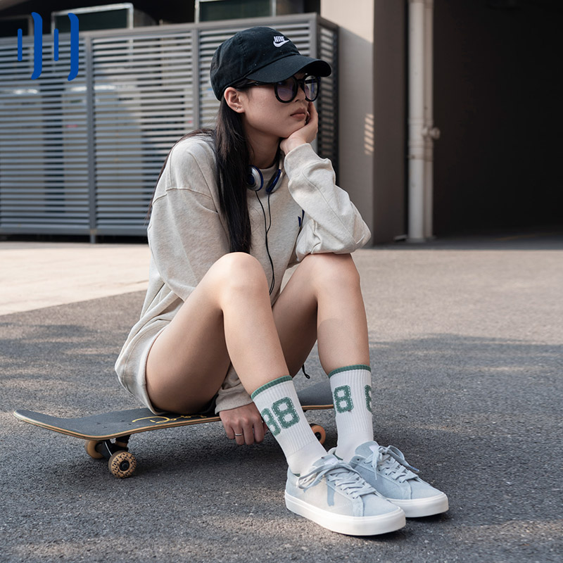 顽刻Ollieskate冰蓝翻毛皮低帮男女休闲防滑耐磨运动系带05滑板鞋