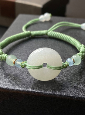 天然翡翠平安扣A货红手绳送礼