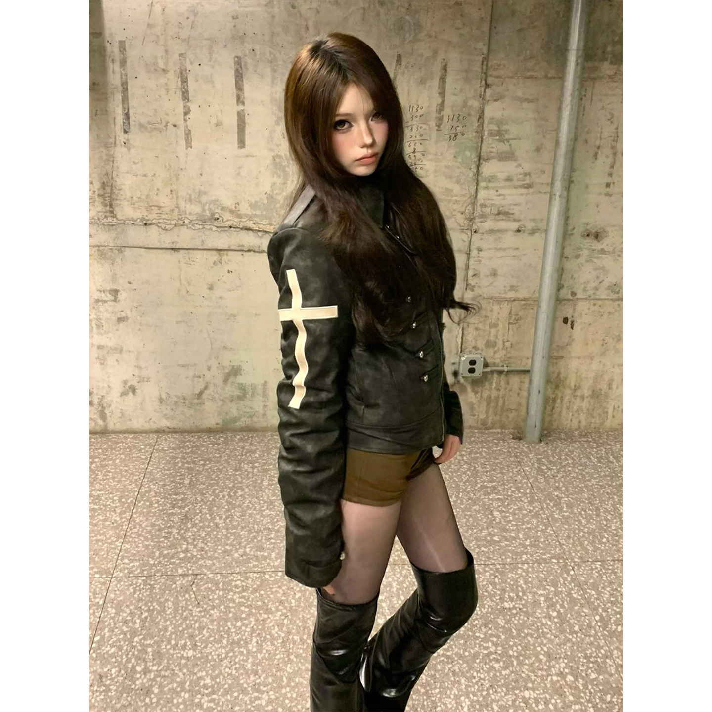 视觉系朋克外套女冬季十字架排扣宫廷绑带修身皮衣夹克视觉系上衣,淘宝优惠券,粉丝福利购,淘宝优惠卷