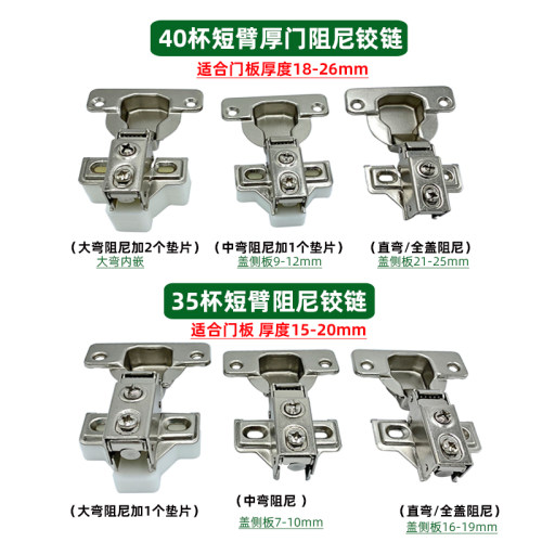 厚门板窄侧板40杯短臂液压铰链盖25厘30mm橱柜烟斗合页短身小铰链 - 图1