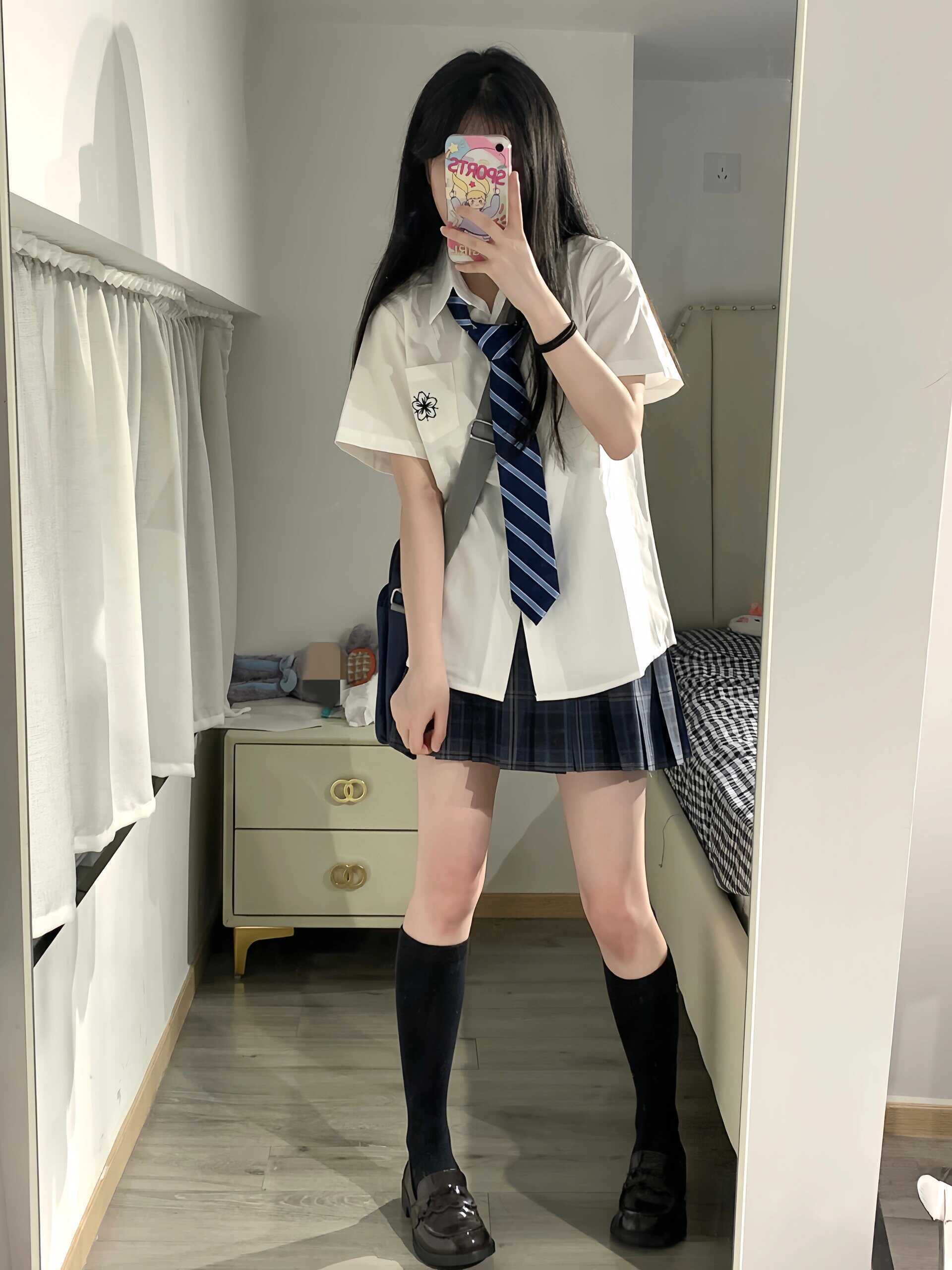 学院风JK制服短袖衬衫女基础款校供感刺绣白色衬衣女百搭宽松上衣-图0