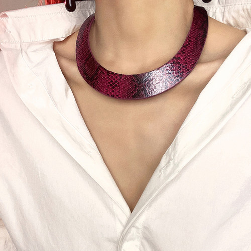大女主蛇皮纹PU项圈宽边欧美ins潮人复古choker夸张项链设计感 - 图1