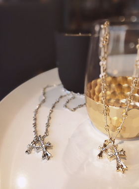 配竹节链厚度真金双面十字架项链