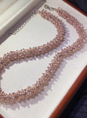 炫彩光施家粉水晶璀璨锁骨项链女