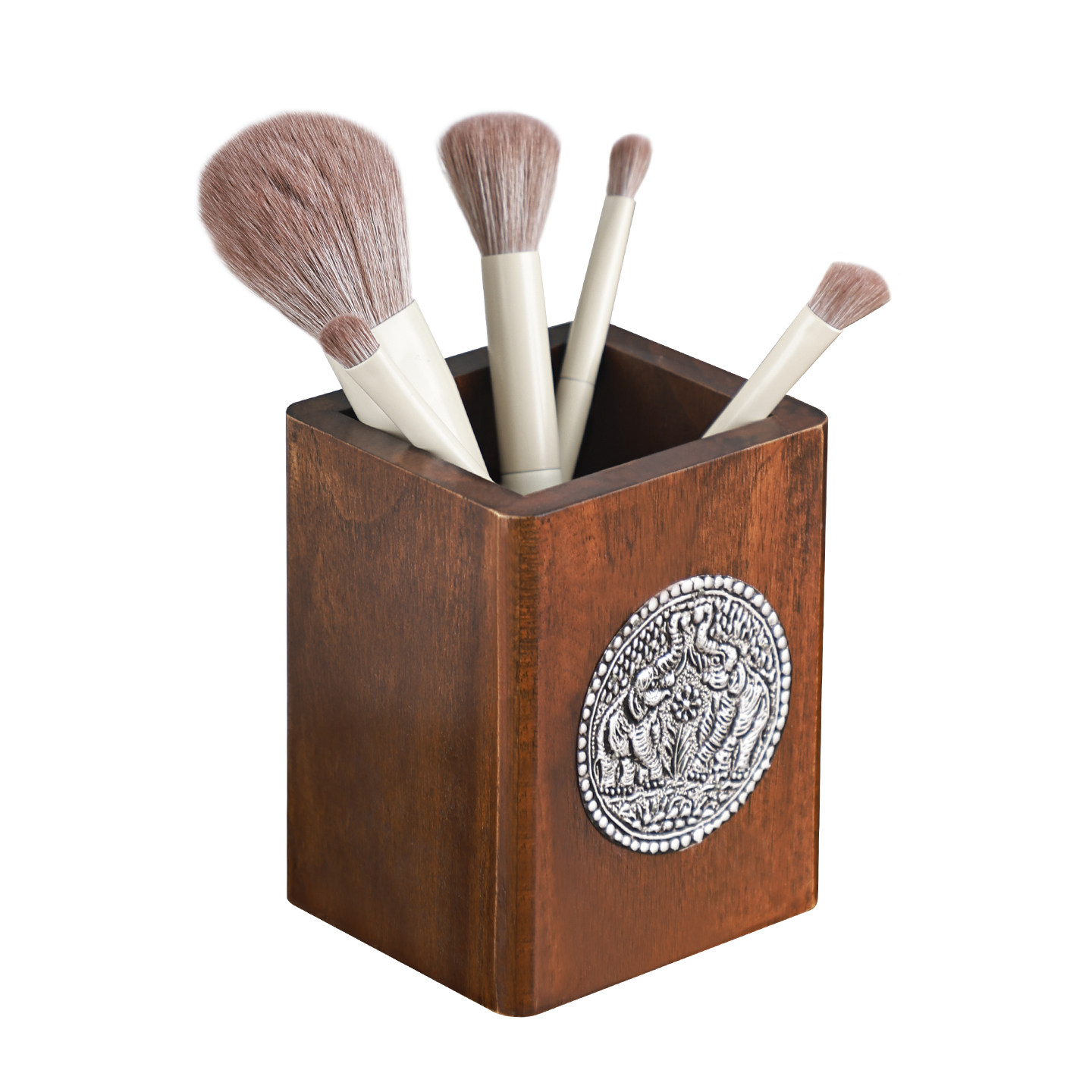 异丽实木创意笔筒复古中式木质化妆刷收纳筒桌面笔筒收纳盒摆件,淘宝优惠券,粉丝福利购,淘宝优惠卷