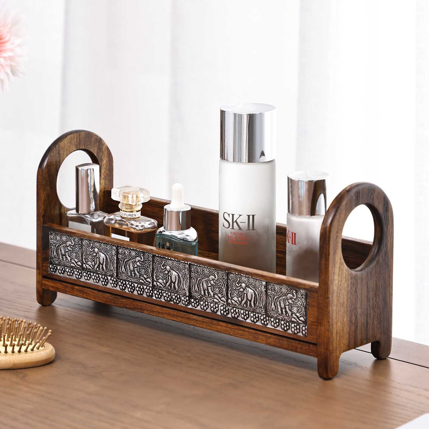 复古实木中式化妆品收纳盒浴室卫生间台面木质架子洗手台置物架,淘宝优惠券,粉丝福利购,淘宝优惠卷