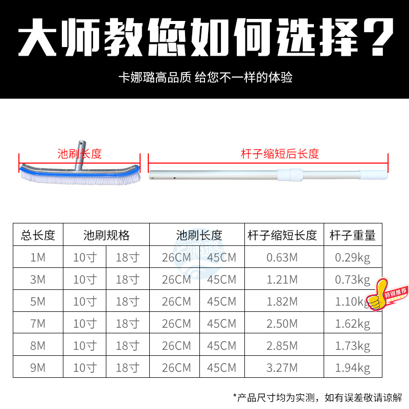 卡娜璐游泳池刷鱼池钢丝底刷18寸不锈钢铝背泳池刷清洁工具胶池刷 - 图1