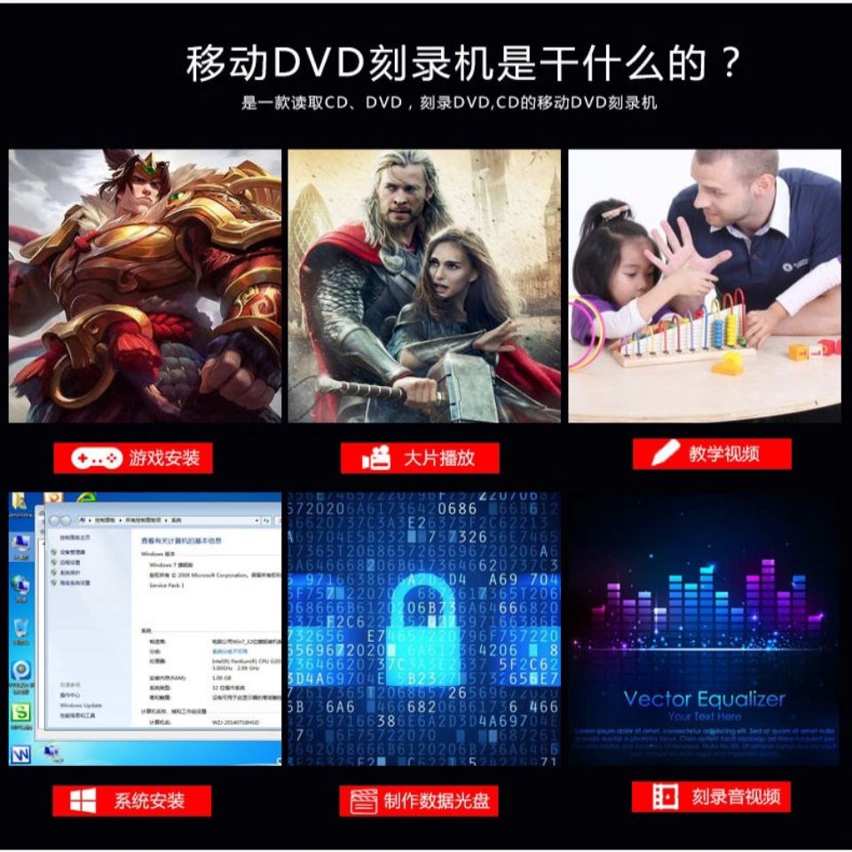 外置DVD刻录机USB外接移动CD VCD DVD刻录光驱电脑通用光盘播放器-图3