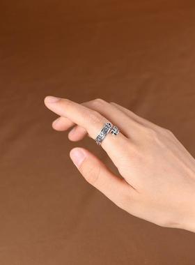 网红- 925银戒指 民族风复古做旧藏文黄银饰指环男女戒