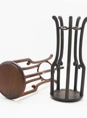 红木底座 大红酸枝圆形小花架家居客厅摆件花盆盆栽底座