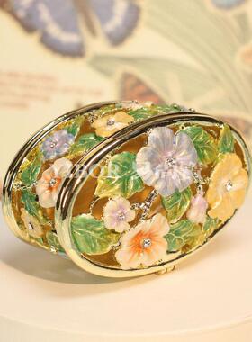 法式创意珐琅彩花朵珠宝盒首饰收纳盒婚礼生日礼物小摆件手工艺品