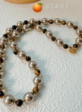岛屿暖阳秋日的浪漫 琥珀色珍珠 复古 Vintage风 项链 美拉德色系