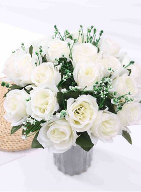 18头三角卷边仿真玫瑰花束家居装饰插花摆件节日婚庆道具假花