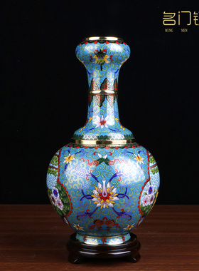 景泰蓝12寸鹤鹿同春花瓶摆件