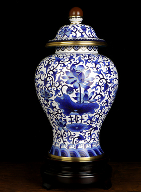 景泰蓝15寸青花将军罐