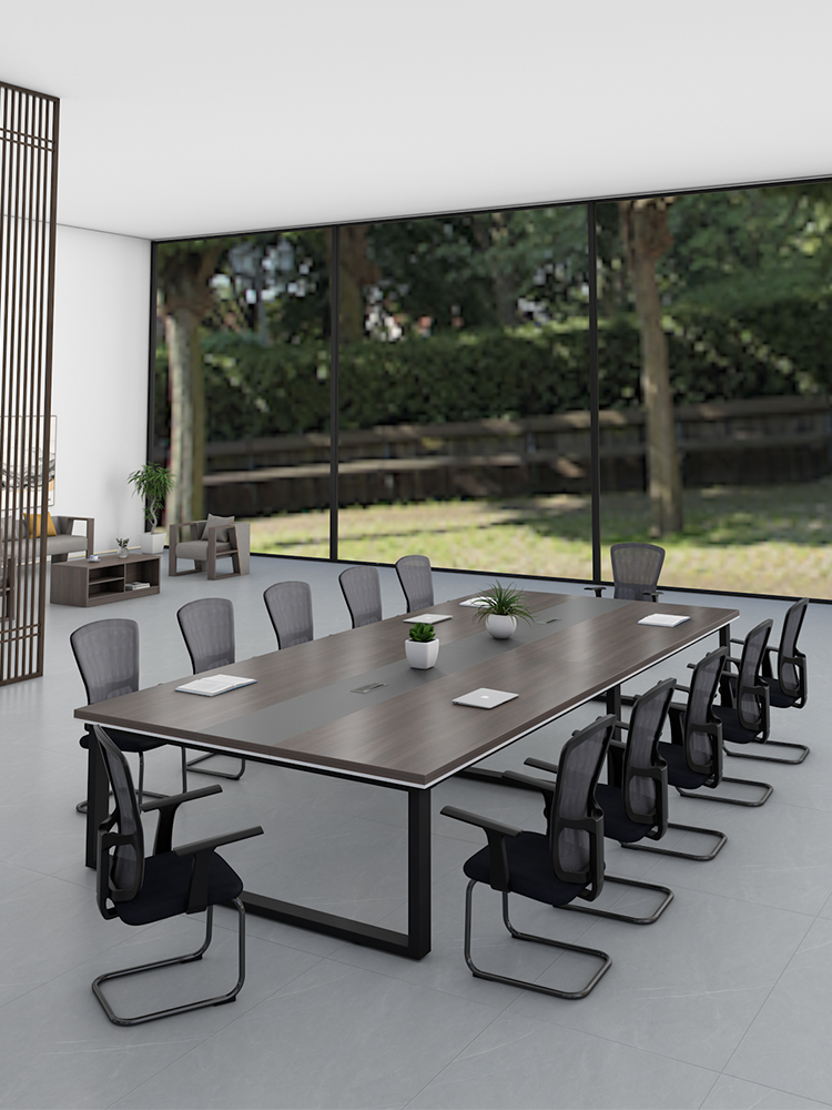 加厚桌面 会议桌椅组合6-10人现代简约开会桌长条办公桌办公家具 - 图2