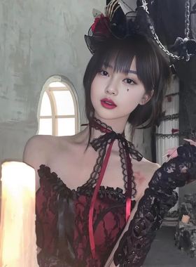 辣妹暗黑风蕾丝蝴蝶结cosplay绑带丝巾颈带颈链复古高级感项链女