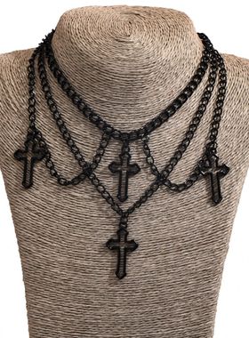 RE暗黑哥特十字架项链多层亚文化风格ins朋克项圈Y2K甜酷风