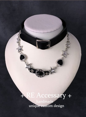 RE原创设计Gothic哥特暗黑双层项链ins小众颈链皮革项圈