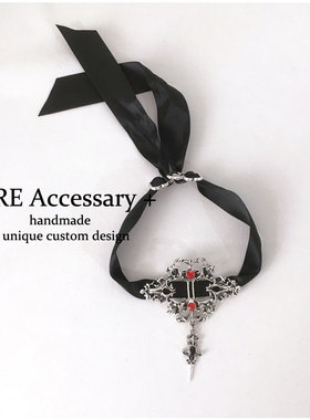 RE哥特朋克风y2k十字架系带项链亚文化lolita小众锁骨项圈