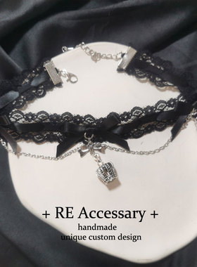 黑红色手作颈圈哥特风