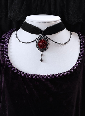 暗黑玫瑰颈链洛丽塔绒带项圈