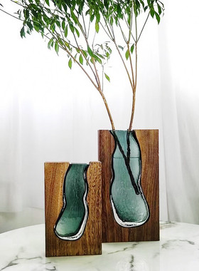 新中式玻璃花瓶摆件家居饰品客厅玄关水培花器花瓶感软装