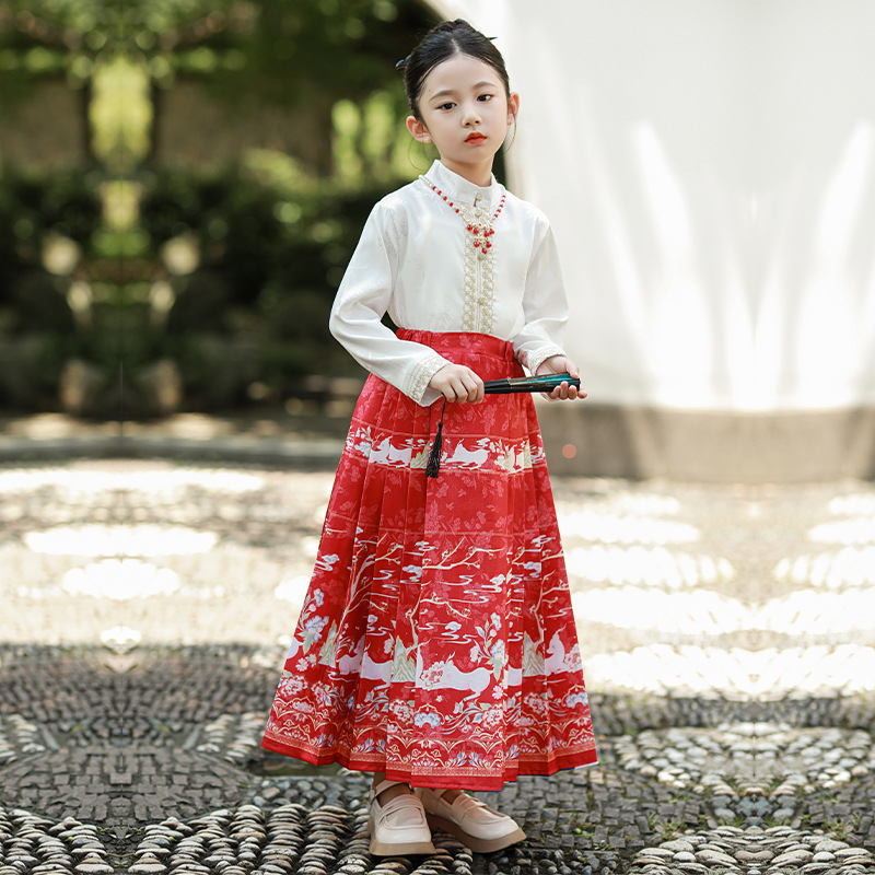 女童马面裙套装2024新款春夏儿童中国风小女孩唐装中式汉服亲子装