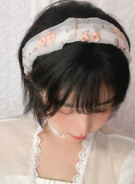 欧根纱重工橘色梅花刺绣淑女发箍头饰古风新中式项圈choker头颈链