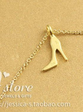 简单细高跟鞋 许愿项链 925银镀金锁骨链项链 美国Dogeared正品